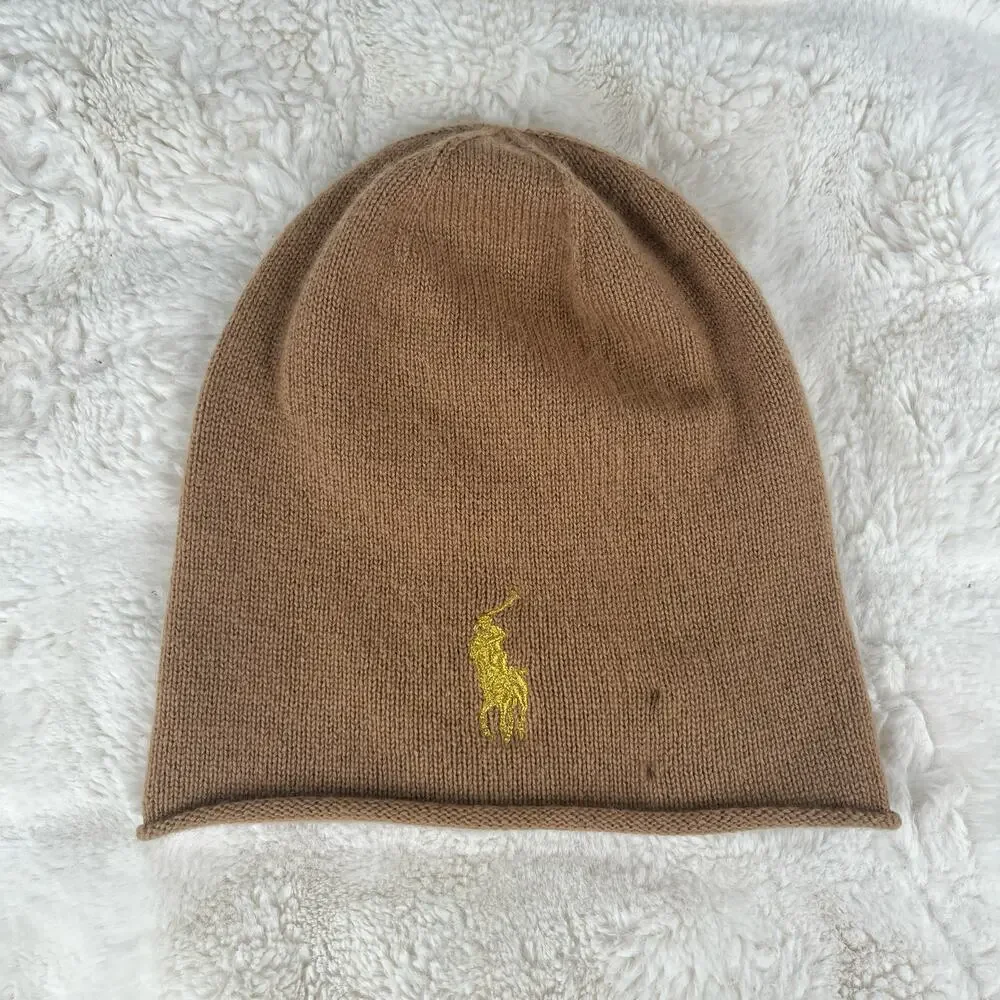 Polo Ralph Lauren Rolled Hem Wool Cashmere Beanie Hat Womens Knit Headwear